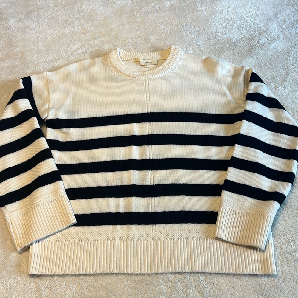 Sezane Bastien Jumper Sweater Small Ecru Navy Stripe Merino Wool